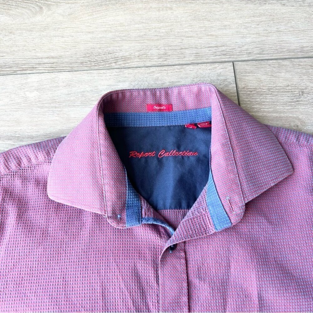 Report Collection Purple Waffle Pattern Pattern Button Down  Shirt - Picture 4 of 16